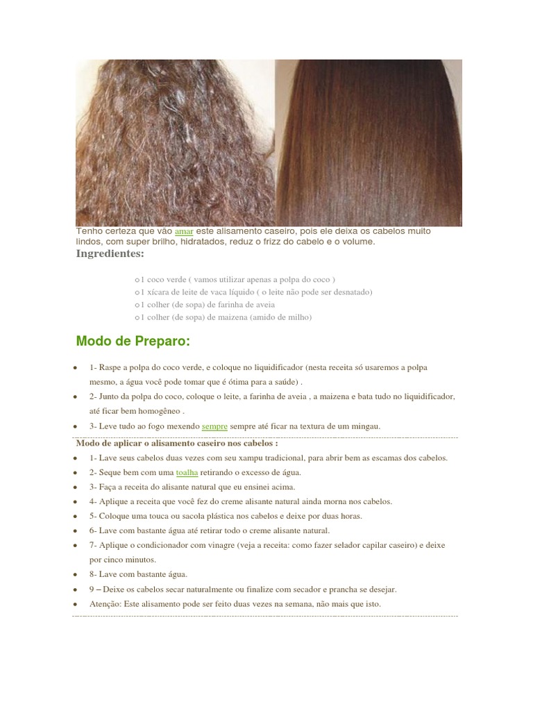 alisamento caseiro para cabelo