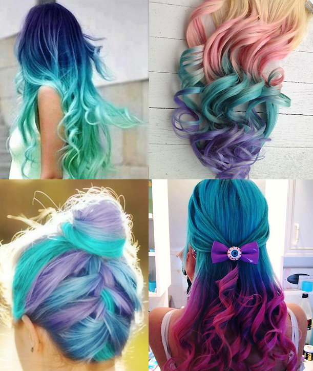 cabelo azul turquesa e roxo
