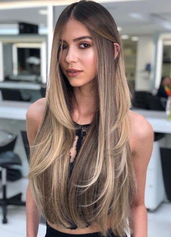 cabelo comprido repicado com mechas