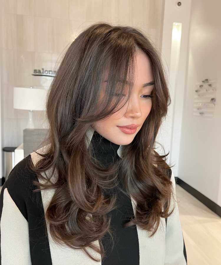 cabelo longo em camadas de costas