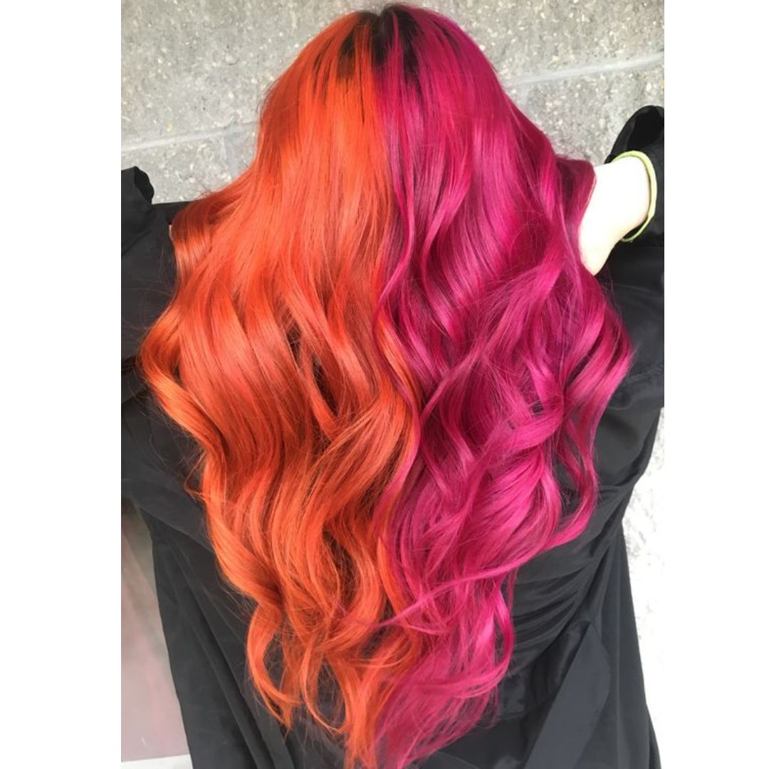 cabelo metade azul metade rosa