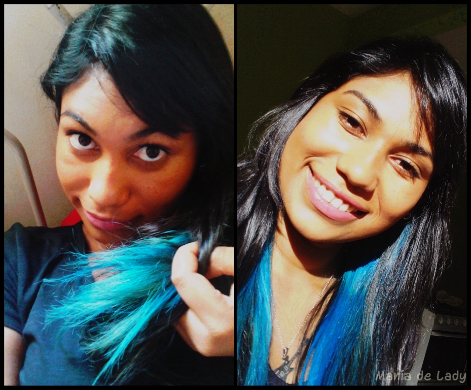 cabelo preto com pontas azuis