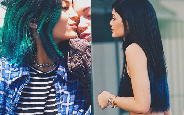 cabelo preto com pontas azuis