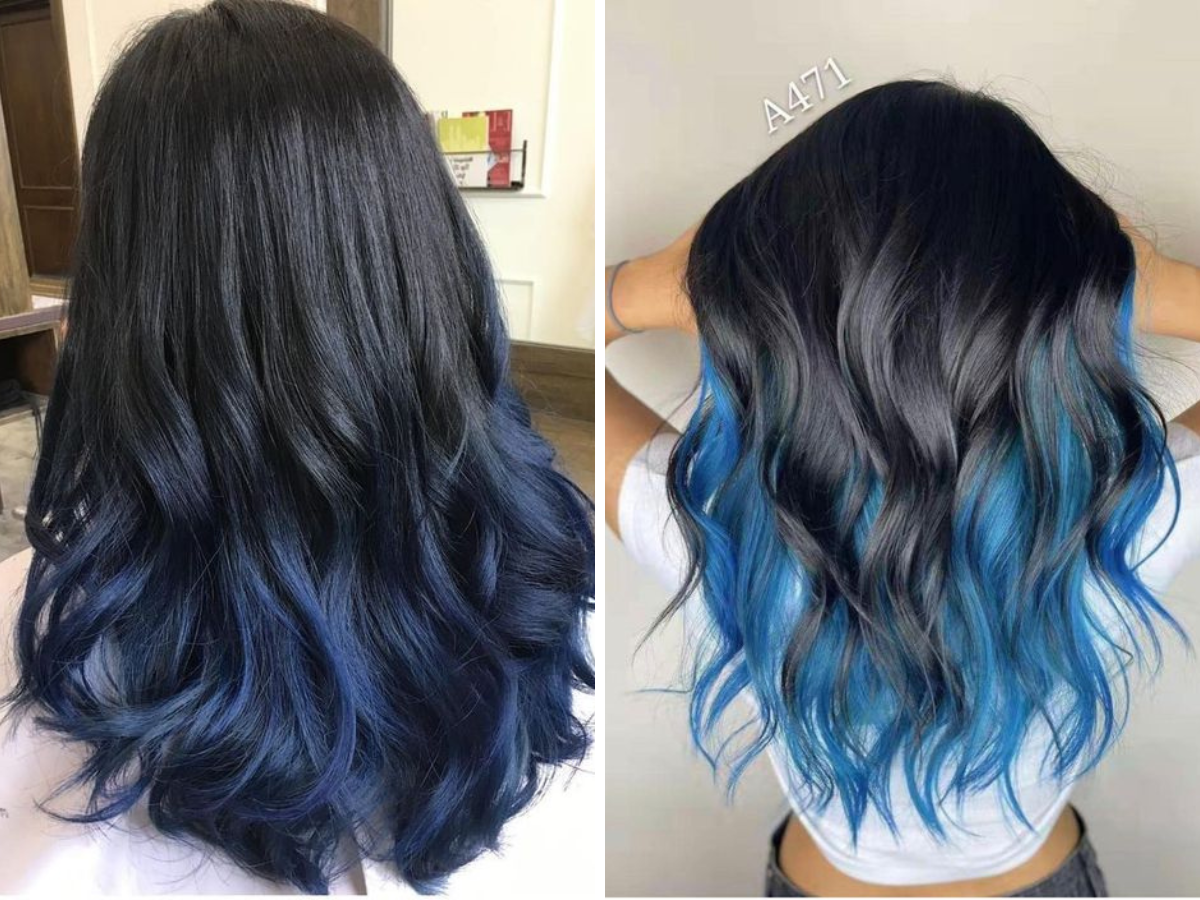 cabelo preto com pontas azuis