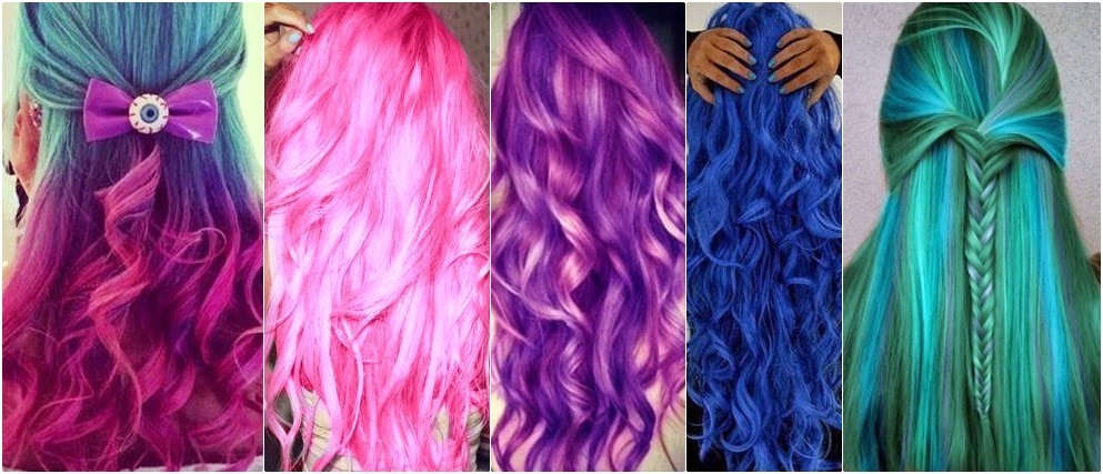 cabelo roxo com mechas rosas