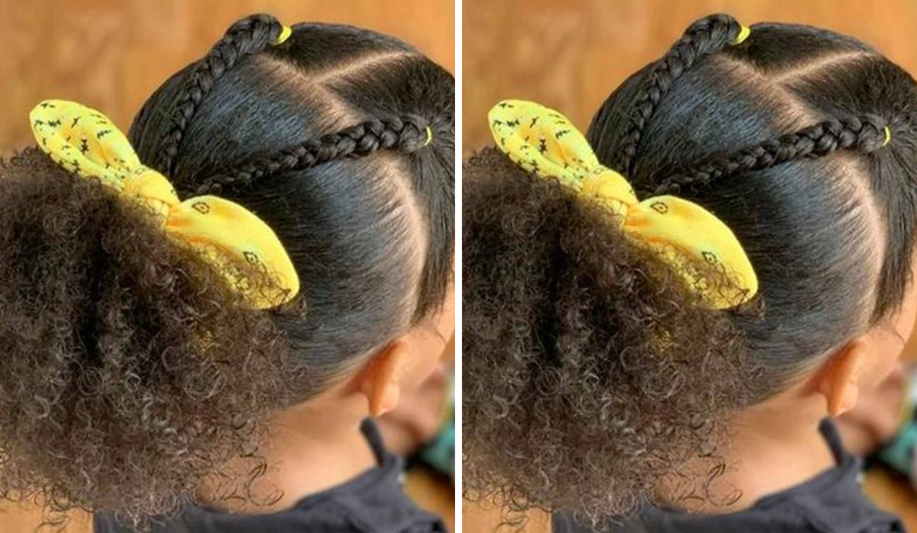 penteado infantil com laço e rabo de cavalo