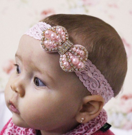 laços de cabelo para bebe com perolas