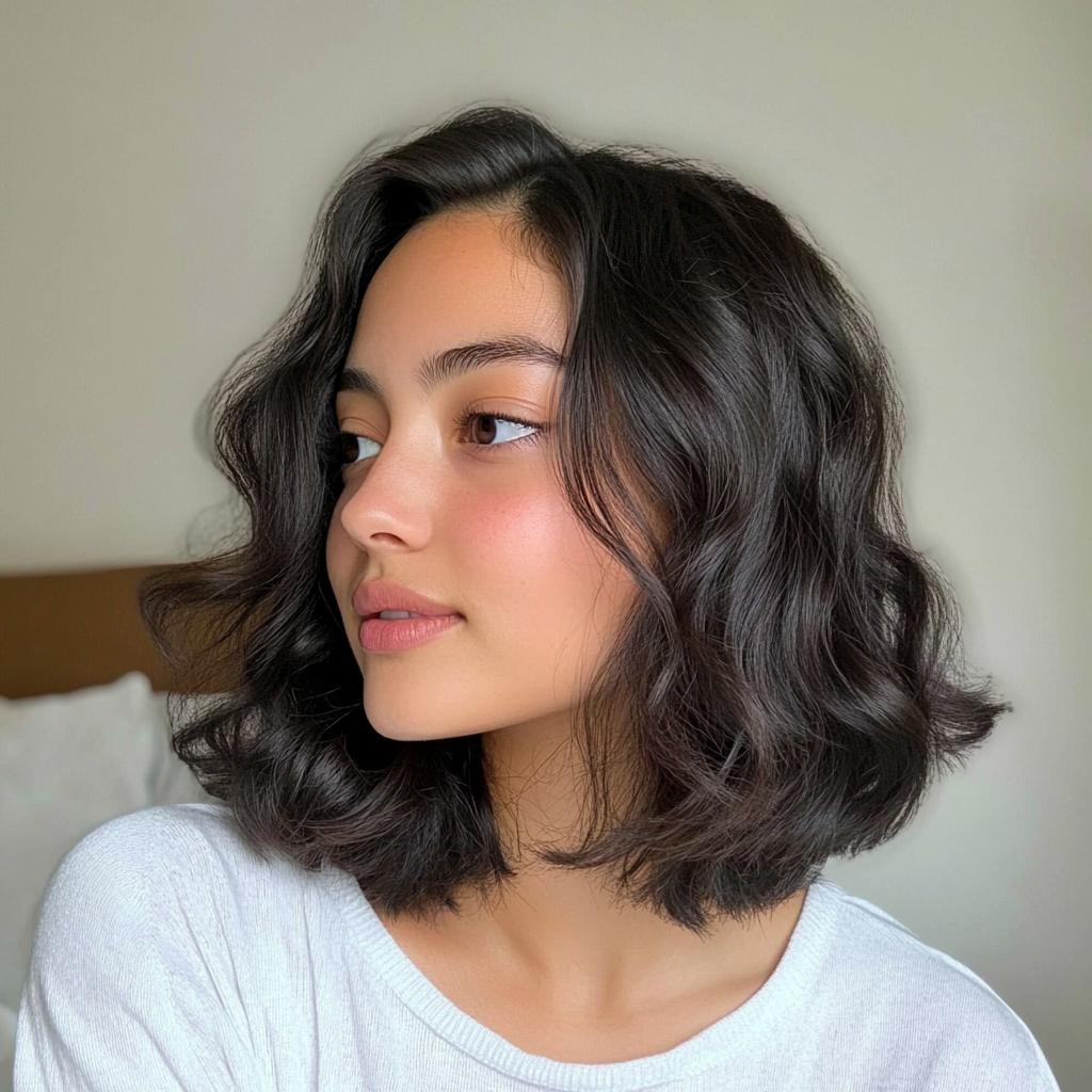 long bob para rosto oval cabelo ondulado