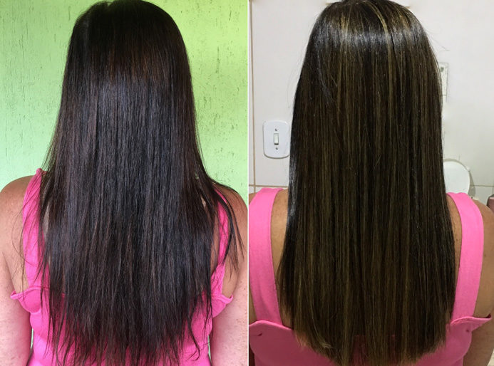 luzes em cabelo preto tingido