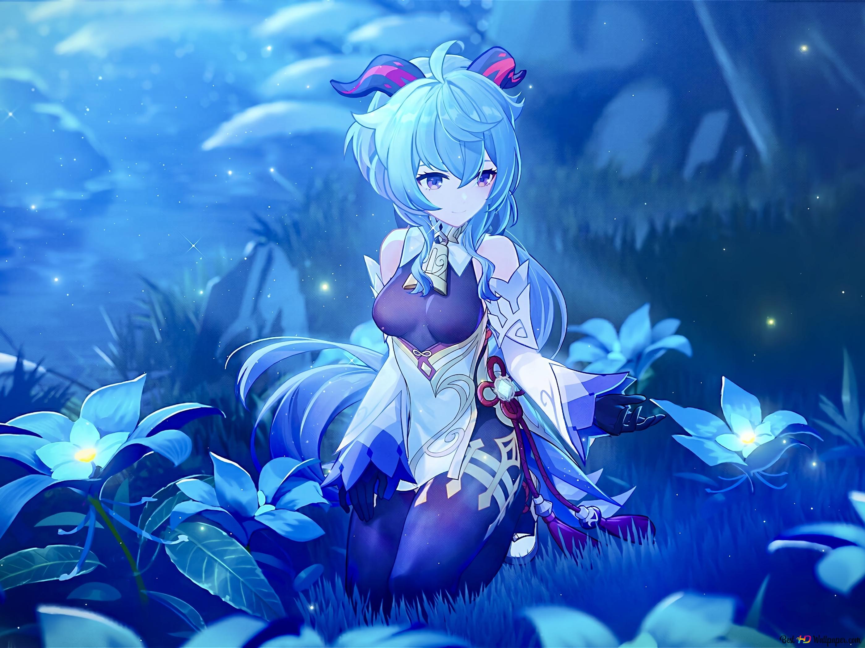 menina de cabelo azul anime