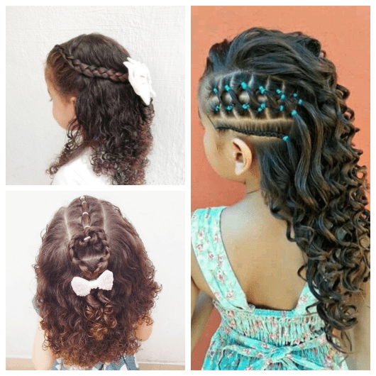 penteado infantil cabelo cacheado com tranças para festa