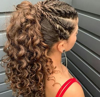 penteado infantil cabelo cacheado com trança nagô