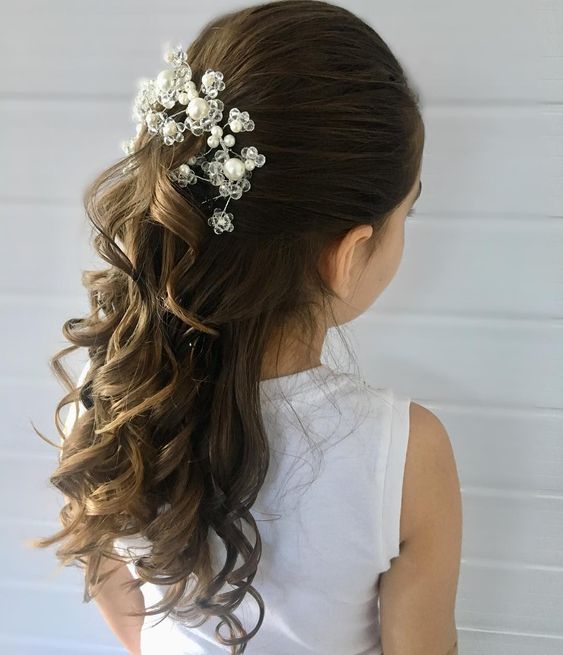 penteado semi preso cabelo cacheado infantil formatura
