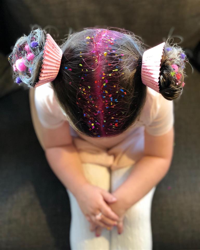 penteado infantil rosa temporário
