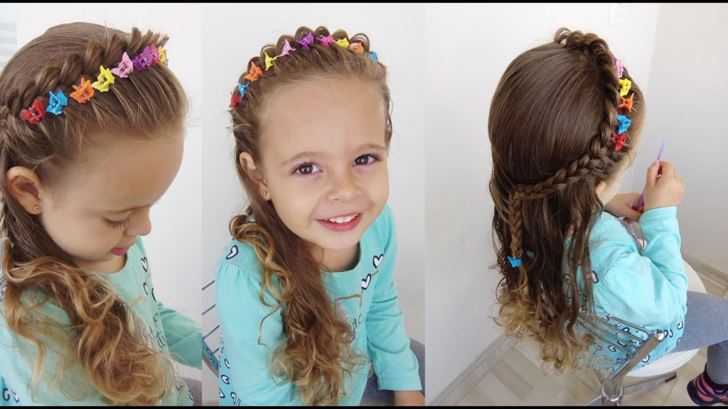 penteado preso com tiara e laço infantil