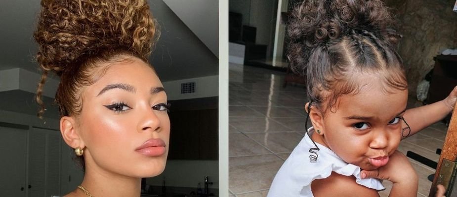 Penteado infantil rabo de cavalo lateral para cabelos cacheados