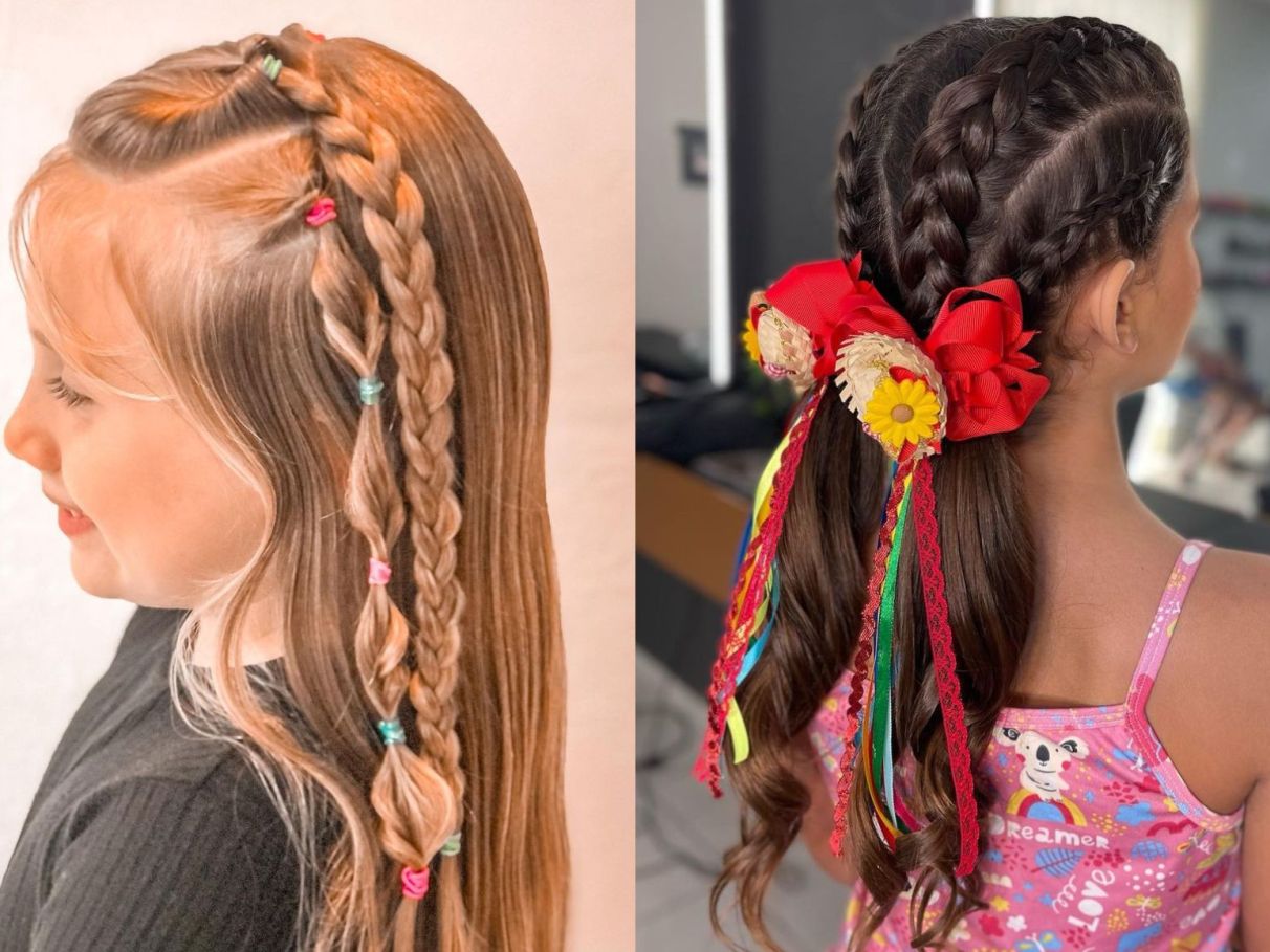 penteado junino infantil trança fácil